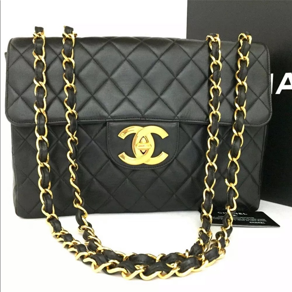 CHANEL Classic Jumbo Leather Flap Gold Chain Bag
